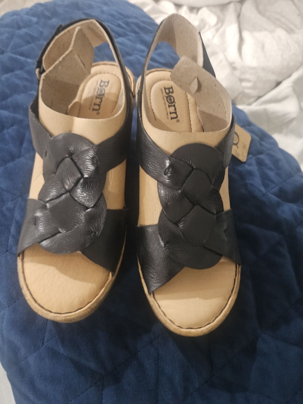 Born Kids Black Braided Leather Sandals with Tan Insole